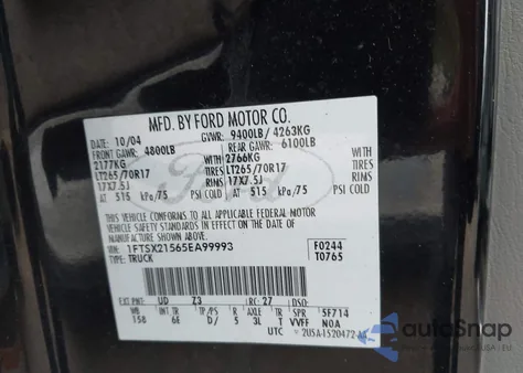 2005 Ford F-250 Lariat/Xl/Xlt z USA, uszkodzony, nr VIN 1FTSX21565EA99993